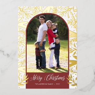 Christmas Greenery Arched Foto Real Gold Folien Feiertagskarte