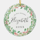 Christmas Greenery Baby's First Christmas Foto Keramik Ornament (Vorne)