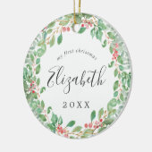 Christmas Greenery Baby's First Christmas Foto Keramik Ornament (Links)
