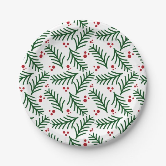 Christmas Greenery Berries Artisan Modern Holiday Pappteller (Vorderseite)