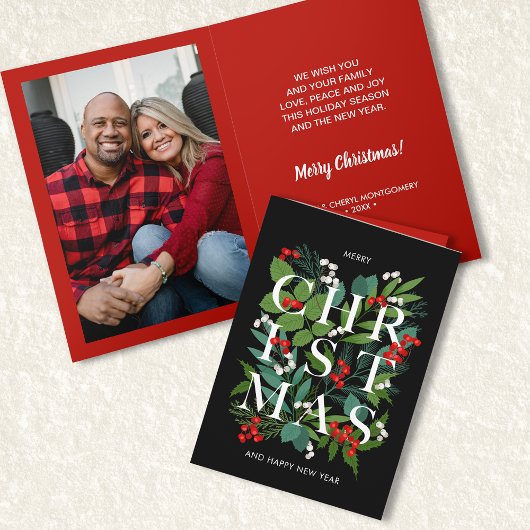 CHRISTMAS Greenery Berries Fotokarte Karte