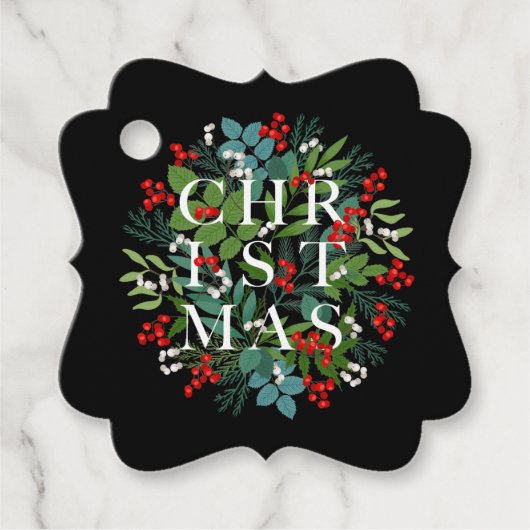CHRISTMAS Greenery Berries Holiday Black Geschenkanhänger (Vorderseite)