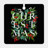 CHRISTMAS Greenery Berries Holiday Black Ornament Aus Metall (Vorderseite)