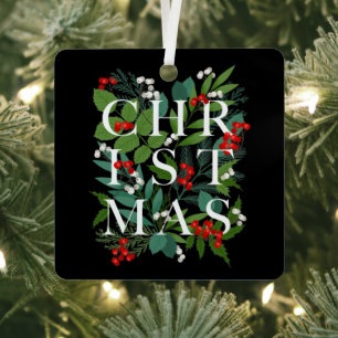 CHRISTMAS Greenery Berries Holiday Black Ornament Aus Metall