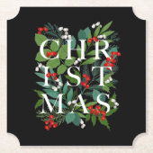 CHRISTMAS Greenery Berries Holiday Black Untersetzer (Vorderseite)