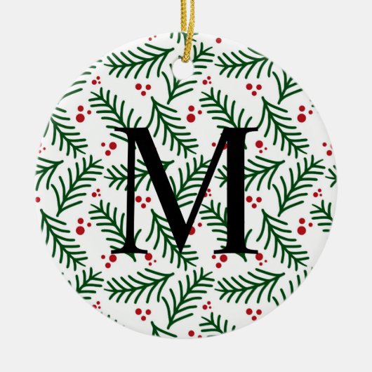 Christmas Greenery Berries INITIAL Modern Holiday Keramik Ornament (Vorne)