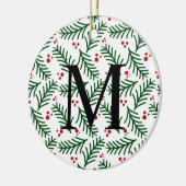 Christmas Greenery Berries INITIAL Modern Holiday Keramik Ornament (Links)