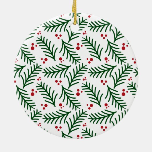 Christmas Greenery Berries INITIAL Modern Holiday Keramik Ornament (Hinten)