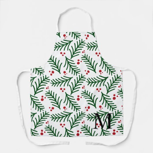 Christmas Greenery Berries INITIAL Modern Holiday Schürze (Vorderseite)