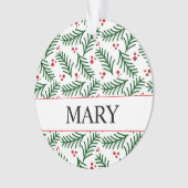 Christmas Greenery Berries NAME Modern Holiday Ornament (Vorderseite)