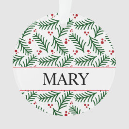 Christmas Greenery Berries NAME Modern Holiday Ornament