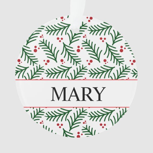 Christmas Greenery Berries NAME Modern Holiday Ornament (Vorderseite)