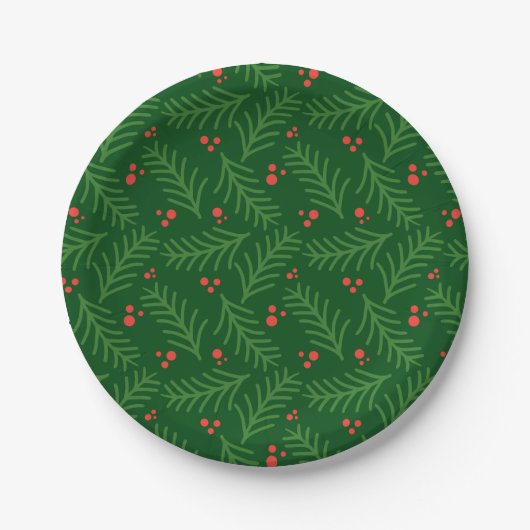 Christmas Greenery Berries Red Green Festive Mod Pappteller (Vorderseite)