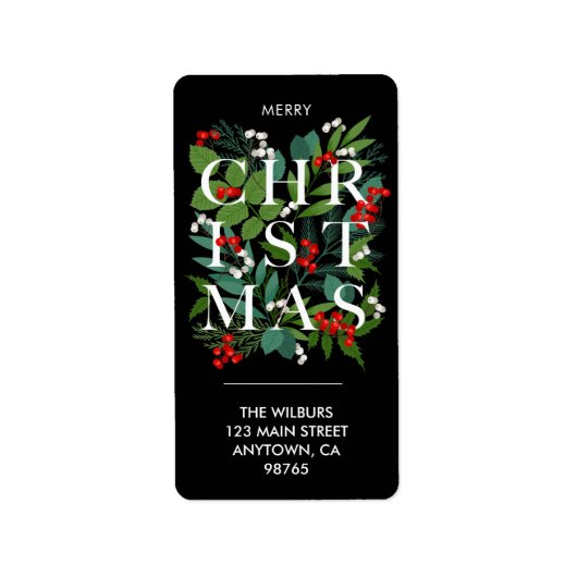 CHRISTMAS Greenery Berries Rede Adressaufkleber (Vorne)