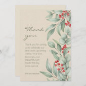 Christmas Greenery Berry Winter Baby Shower Dankeskarte (Vorne/Hinten)