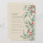 Christmas Greenery Berry Winter Baby Shower Einladung (Vorne/Hinten)