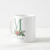 Christmas Greenery Bouquet Floral Monogram Name Kaffeetasse (Vorderseite Links)
