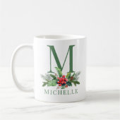 Christmas Greenery Bouquet Floral Monogram Name Kaffeetasse (Links)