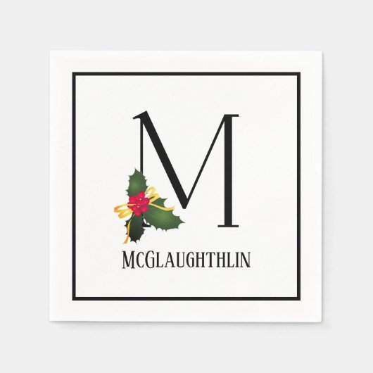 Christmas Greenery Elegant Monogram Letter M Paper Serviette (Vorderseite)