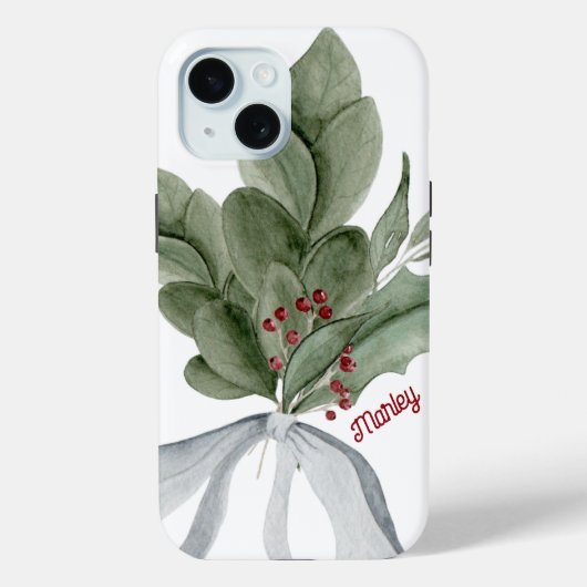 Christmas Greenery Mistletoe Personalisiertes Skri Case-Mate iPhone Hülle (Rückseite)
