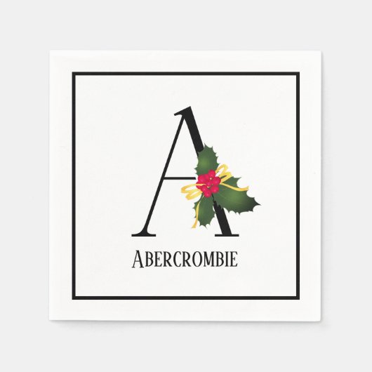 Christmas Greenery Monogram Letter A Paper Serviette (Vorderseite)