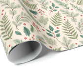 Christmas Greenery Red Berries Pine Tree Holiday Geschenkpapier (Rolleneckpunkt)