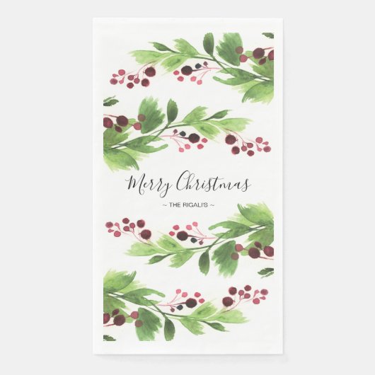 Christmas Greenery Red Berries Serviette (Vorderseite)