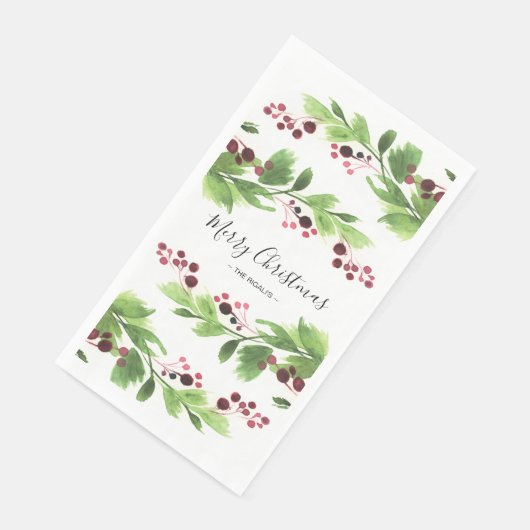 Christmas Greenery Red Berries Serviette (Ecke)