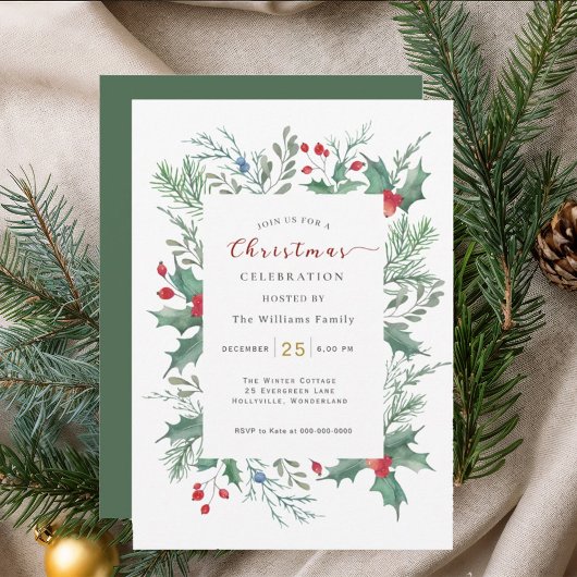 Christmas Greenery Watercolor Celebration Invitati Einladung