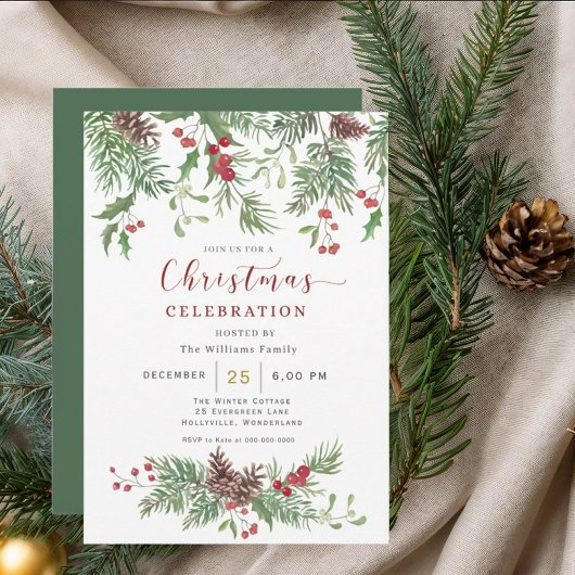 Christmas Greenery Watercolor Celebration Invitati Einladung