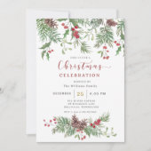 Christmas Greenery Watercolor Celebration Invitati Einladung (Vorderseite)