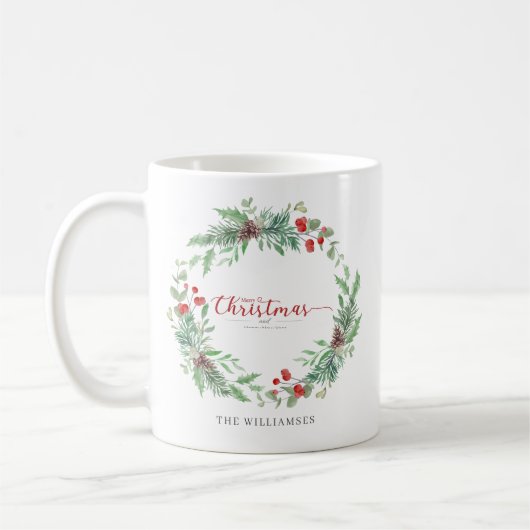 Christmas Greenery Watercolor Personalized Mug Kaffeetasse (Links)