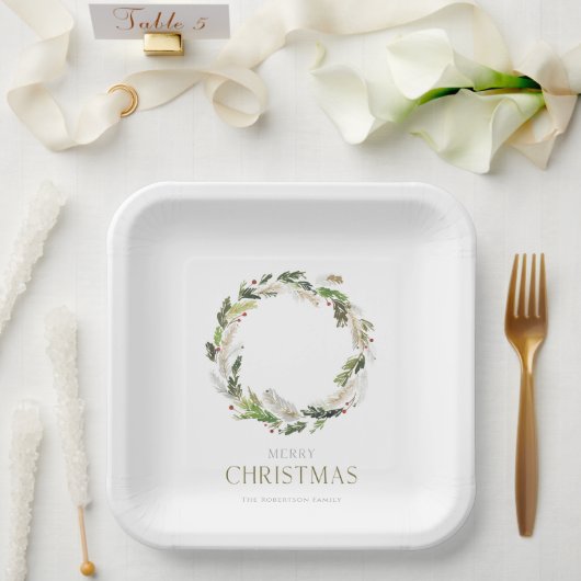 Christmas Greenery Wreath Pappteller (Hochzeit)