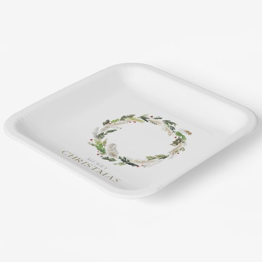 Christmas Greenery Wreath Pappteller (Gewinkelt)