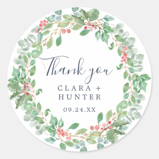 Christmas Greenery Wreath Vielen Dank für Ihr Inte Runder Aufkleber (Vorderseite)