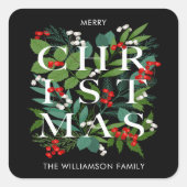 Christmas Greens and Berries Quadratischer Aufkleber (Vorderseite)