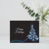 Christmas Greeting Blue Shiny Tree Black Elegant Postkarte (Stehend Vorderseite)