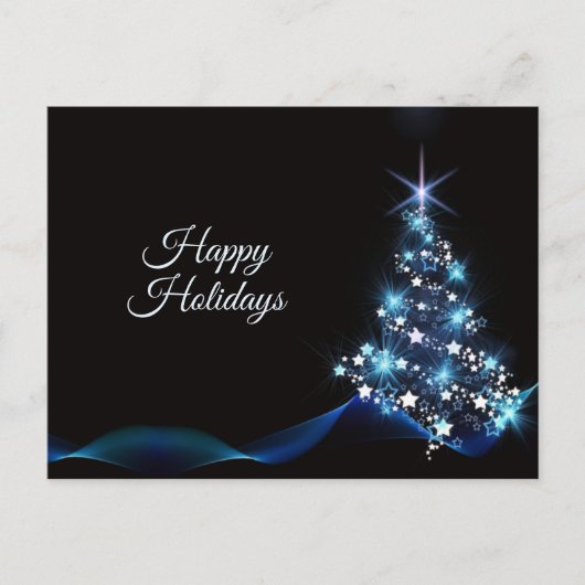 Christmas Greeting Blue Shiny Tree Black Elegant Postkarte (Vorderseite)