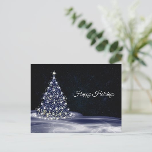 Christmas Greeting Blue Shiny Tree Winter Navy Postkarte (Stehend Vorderseite)