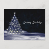 Christmas Greeting Blue Shiny Tree Winter Navy Postkarte (Vorderseite)