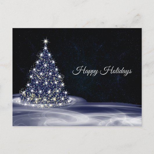 Christmas Greeting Blue Shiny Tree Winter Navy Postkarte (Vorderseite)