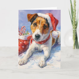  Christmas Greeting Card with cute Jack Russell Feiertagskarte