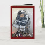 Christmas Greeting Card with Santa Karte<br><div class="desc">I bought this Santa online and he's beautifully dressed and adorned with a staff and wrapped presents. He makes and unusual Christmas card with his dynamic eyes!</div>