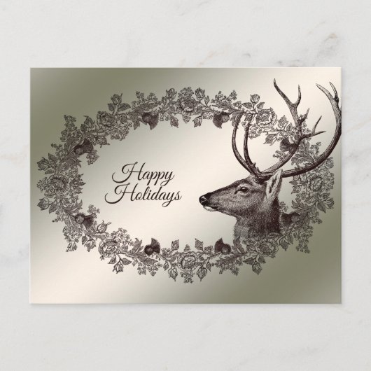 Christmas Greeting Floral Reindeer Golden Winter Postkarte (Vorderseite)