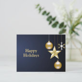 Christmas Greeting Golden Ornaments Navy Blue Postkarte (Stehend Vorderseite)