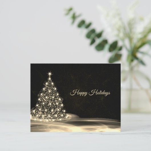 Christmas Greeting Golden Shiny Tree Winter Black Postkarte (Stehend Vorderseite)