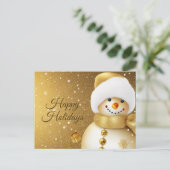 Christmas Greeting Golden Snowman Holidays Postkarte (Stehend Vorderseite)