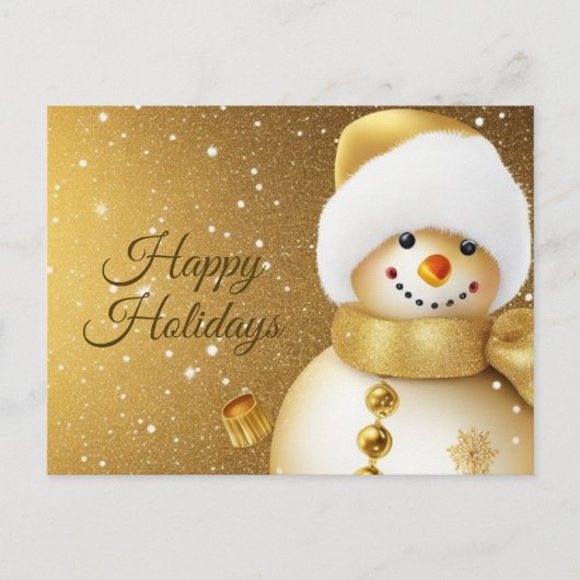 Christmas Greeting Golden Snowman Holidays Postkarte (Vorderseite)