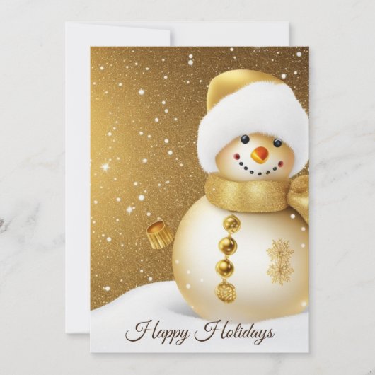 Christmas Greeting Golden Snowman Winter Feiertagskarte (Vorderseite)