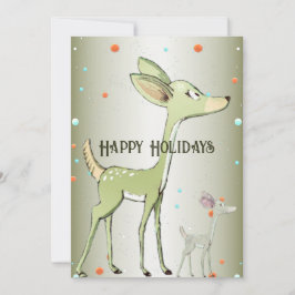 Christmas Greeting Green Deers Holidays Cute Feiertagskarte